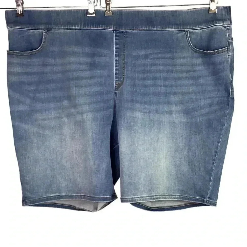 Lane Bryant Women 34W 36W Pull On Jegging Bermuda Denim Shorts Blue NEW